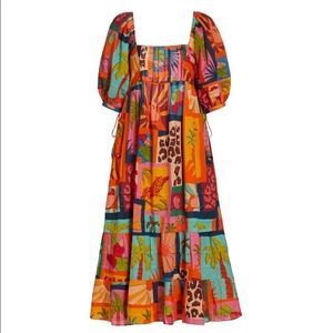 FARM RIO Tropical Collage Midi-Dress Size M